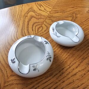 Vintage Fukagawa Arita Hand Painted Silver Trim Ashtray Pattern 928 920 Japan